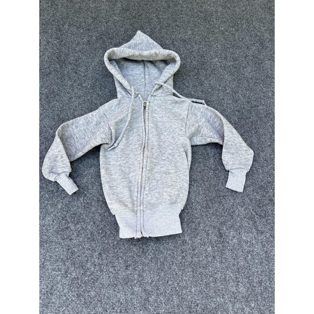 VTG Boys Gray Fleece Lined Hooded Zip Jacket 12-18M Toddler Sweatshirt